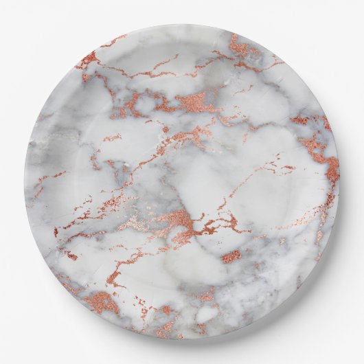 灰色とバラの金ゴールド大理石の顔 ペーパープレート (正面)