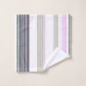 灰色とピンクの縦ストライプの。 バスタオルセット (ウォッシュタオル)