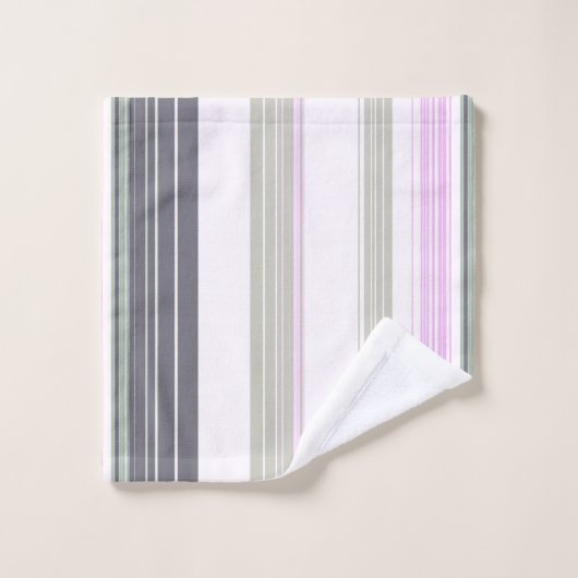 灰色とピンクの縦ストライプの。 バスタオルセット (ウォッシュタオル)