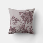 灰色とブルゴーニュ植物学 |花の開花 クッション (裏面)