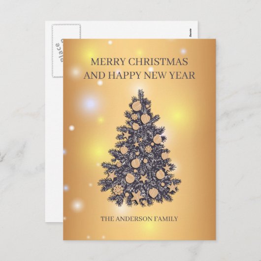 灰色とベージュのクリスマスツリー シーズンポストカード (正面/裏面)