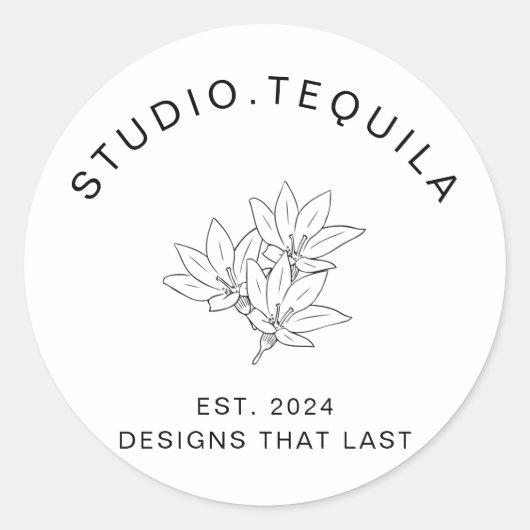 灰色とベージュ白の曲線文字ロゴ ラウンドシール (正面)