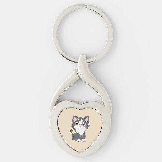 灰色と白い猫 キーホルダー (正面)