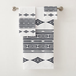 灰色と白のアステカ部族ストライプの模様 バスタオルセット