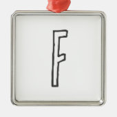 灰色と白のイニシャル文字の平モノグラムの面 メタルオーナメント (正面)