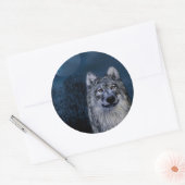 灰色と白のオオカミの付いたシール ラウンドシール (封筒)