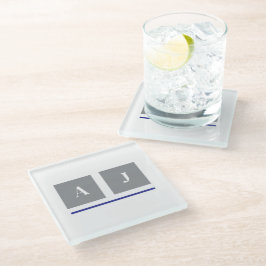 灰色と白のクラシックイニシャル ガラスコースター