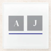 灰色と白のクラシックイニシャル ガラスコースター (正面)