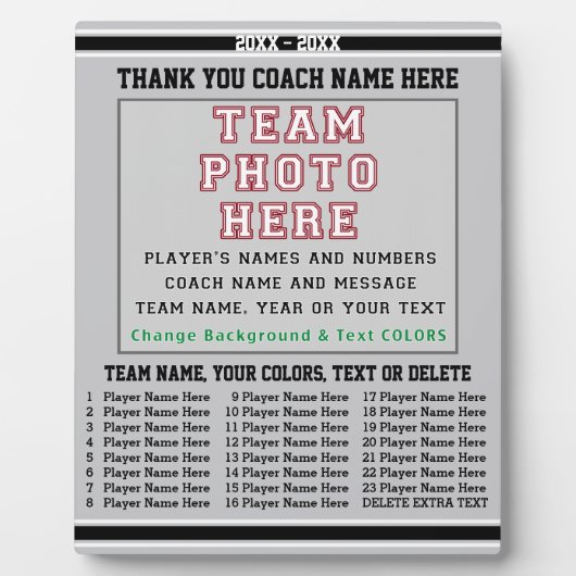 灰色と白のコーチギフトパーソナライズされたあなたの色 フォトプラーク (正面)