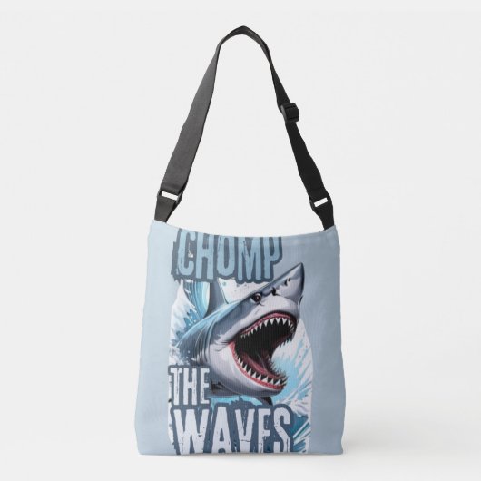 灰色と白のサメのグラフィックインスパイアグラフィティ-Pri クロスボディバッグ (正面)