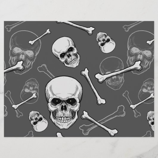 灰色と白のスカルとボーンズのスクラップブック紙 チラシ (正面)