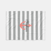 灰色と白のストライプいかり フリースブランケット (正面(横))