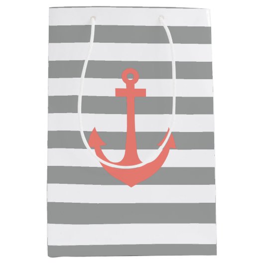 灰色と白のストライプいかり ミディアムペーパーバッグ (正面)