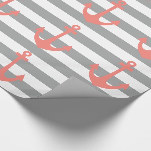 灰色と白のストライプいかり ラッピングペーパー (角)