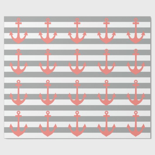 灰色と白のストライプいかり ラッピングペーパー (フラット)