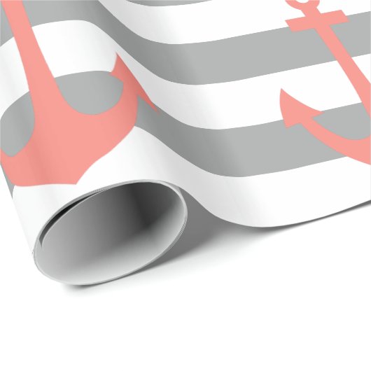 灰色と白のストライプいかり ラッピングペーパー (ロールコーナー)