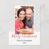 灰色と白のスノーフレークのクリスマスフォトカード シーズンポストカード (正面)