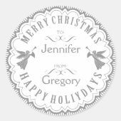 灰色と白のタイポグラフィによるクリスマスデザイン ラウンドシール (正面)
