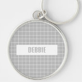 灰色と白のタイルブロックのカスタム キーホルダー (正面)