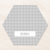 灰色と白のタイルブロックのカスタム ペーパーコースター (正面)