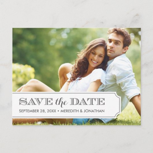 灰色と白のタブモダン写真の日付の保存 案内ポストカード (正面)