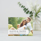 灰色と白のタブモダン写真の日付の保存 案内ポストカード (スタンド正面)