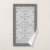 灰色と白のダマスクのパターン、鱗状縁ど バスタオルセット (ハンドタオル)