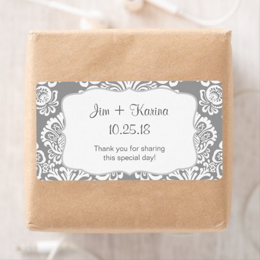 灰色と白のダマスクの水カスタマイズ瓶- it! ラベル (インサイチュ)