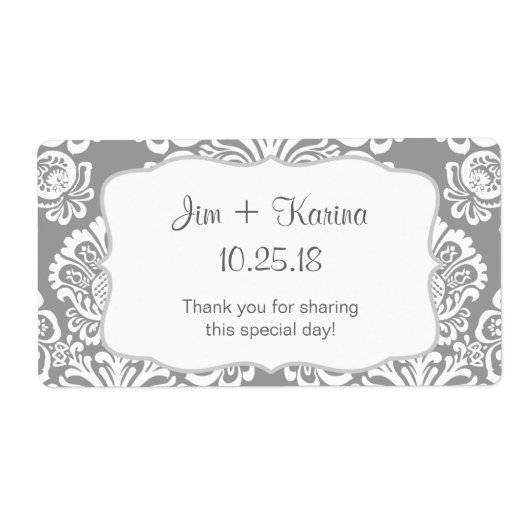 灰色と白のダマスクの水カスタマイズ瓶- it! ラベル (正面)