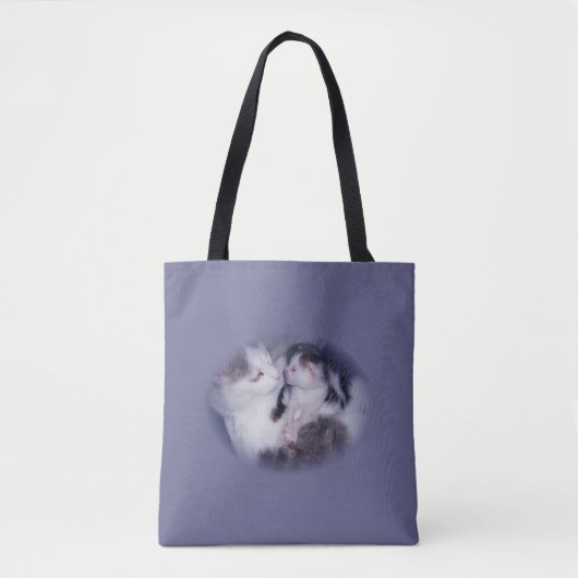 灰色と白のトラ柄の母猫と子猫 トートバッグ (正面)