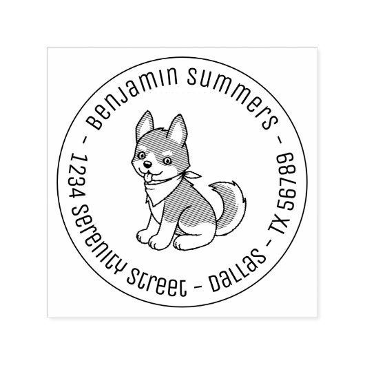 灰色と白のハスキーの犬の丸いアドレス セルフインキングスタンプ (デザイン)