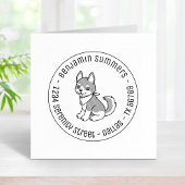 灰色と白のハスキーの犬の丸いアドレス ラバースタンプ