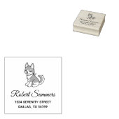 灰色と白のハスキー犬のアドレス ラバースタンプ (押印)