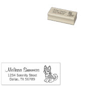 灰色と白のハスキー犬の差出人住所 ラバースタンプ (押印)