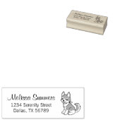 灰色と白のハスキー犬の差出人住所 ラバースタンプ (押印)