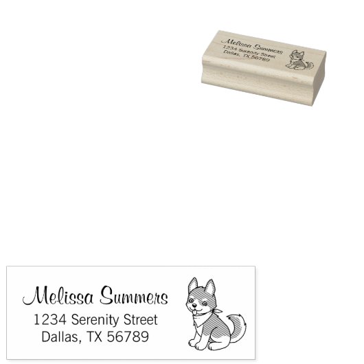 灰色と白のハスキー犬の差出人住所 ラバースタンプ (押印)