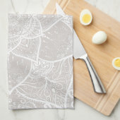 灰色と白のマンダラ – LynxのLoergan キッチンタオル (四つ折り)