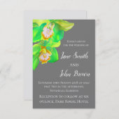 灰色と白のモダンシンプル蘭の花結婚の 招待状 (正面/裏面)