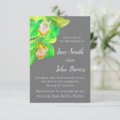 灰色と白のモダンシンプル蘭の花結婚の 招待状 (スタンド正面)