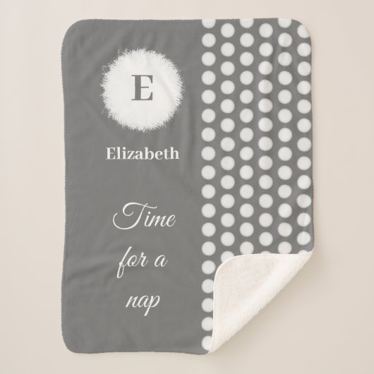 灰色と白のモノグラムの昼寝 シェルパブランケット (正面)