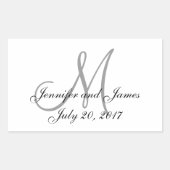 灰色と白のモノグラム長方形ウェディングラベル 長方形シール (正面)