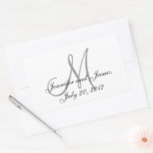 灰色と白のモノグラム長方形ウェディングラベル 長方形シール (封筒)