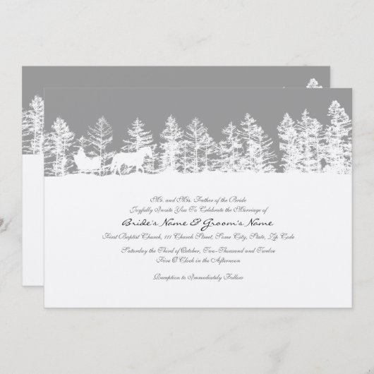 灰色と白の冬の結婚式招待状 招待状 (正面/裏面)