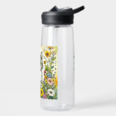 灰色と白の子ネコが花に座る ウォーターボトル (左面)