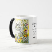 灰色と白の子ネコが花に座る モーフィングマグカップ (正面左)