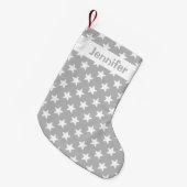 灰色と白の星模様と名前をカスタムする スモールクリスマスストッキング (正面 (吊り時))
