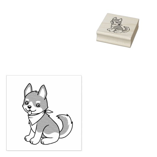 灰色と白の毛の生えた犬 ラバースタンプ (押印)