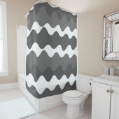 灰色と白の水平波パターン シャワーカーテン (インサイチュ)