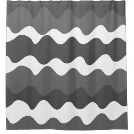 灰色と白の水平波パターン シャワーカーテン