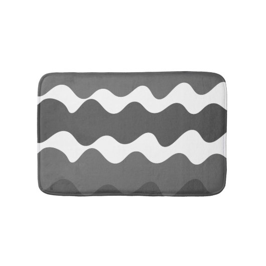灰色と白の水平波パターン バスマット (正面)